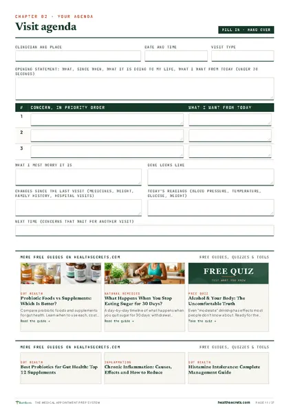 Medical Appointment Prep System: Your one-page visit agenda: three concerns, ranked
