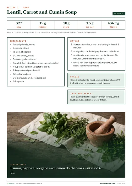The Mediterranean Freezer Pack: Every recipe: numbers per serving, freeze and reheat