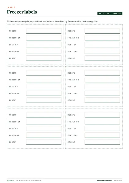 The Mediterranean Freezer Pack: Freezer labels to fill in and print
