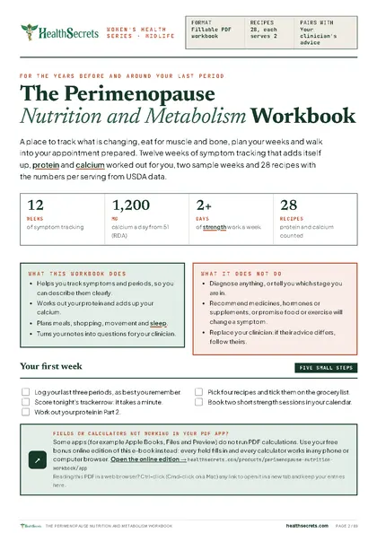 The Perimenopause Nutrition and Metabolism Workbook: Start here: what the workbook does, and does not do