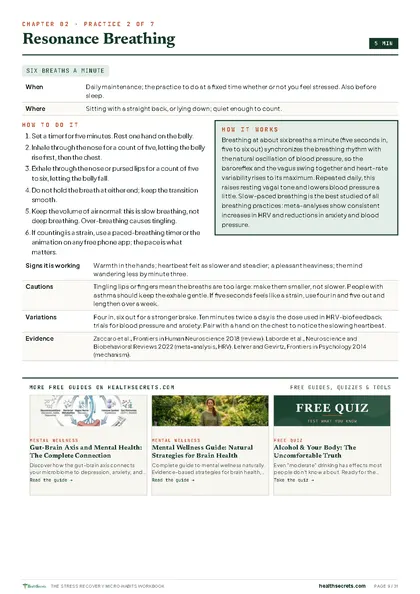 Stress Recovery Micro-Habits Workbook: Practice 2: resonance breathing at six breaths a minute