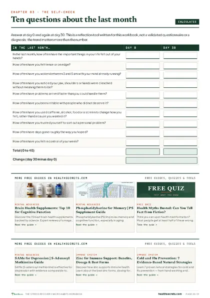 Stress Recovery Micro-Habits Workbook: Day 0, Day 30 and a Self-Check page