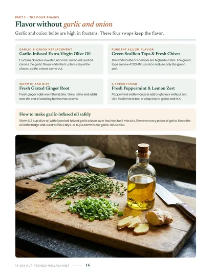 The 14-Day Gut-Friendly Meal Planning System: Flavor without garlic and onion: four kitchen swaps