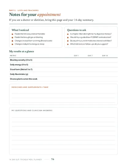 The 14-Day Gut-Friendly Meal Planning System: Notes and questions to take to an appointment