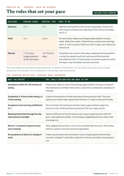 The Gentle Fiber Ladder Workbook: The advance, hold and retreat rules, and the symptom detective