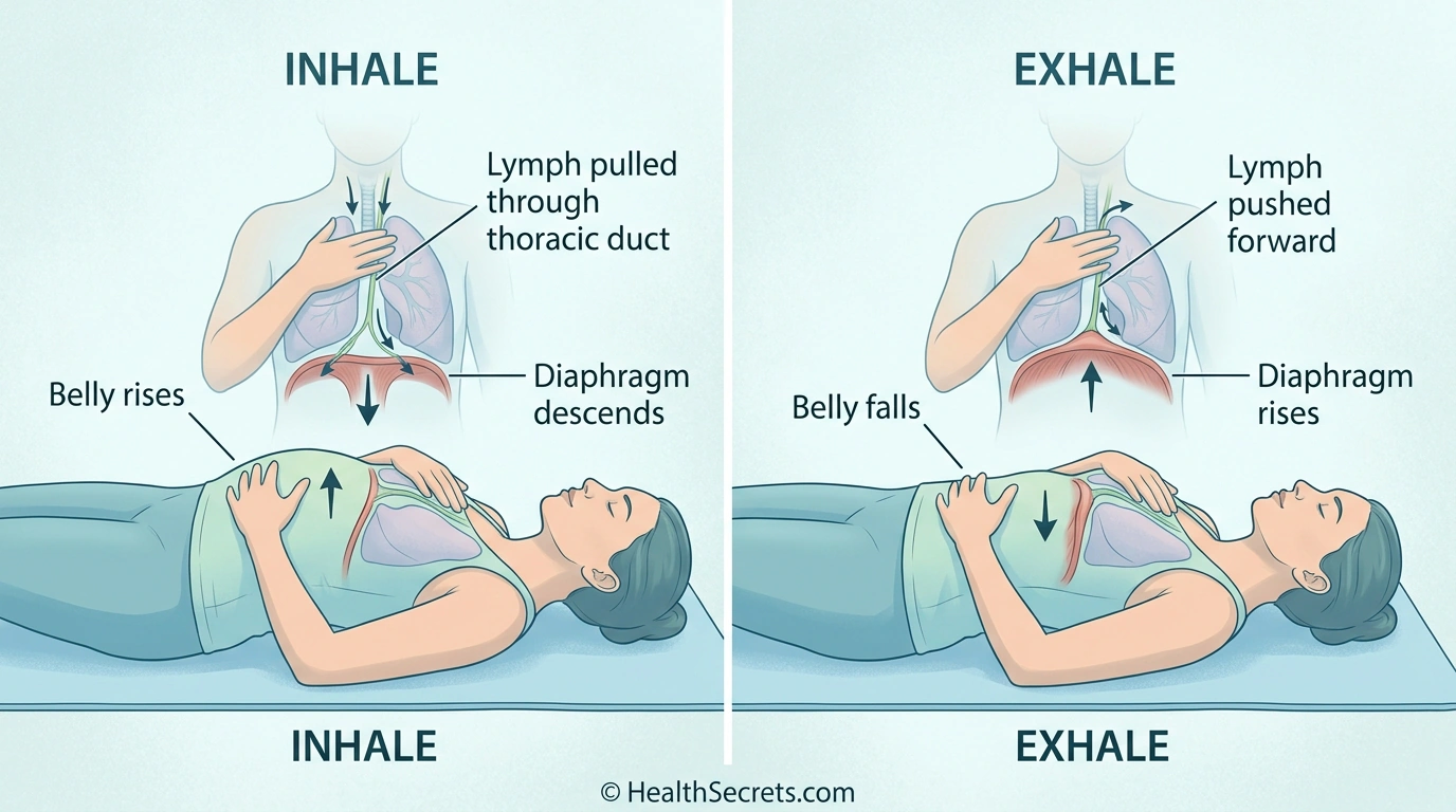Daily lymphatic drainage support routine infographic with morning, daytime, and evening activities
