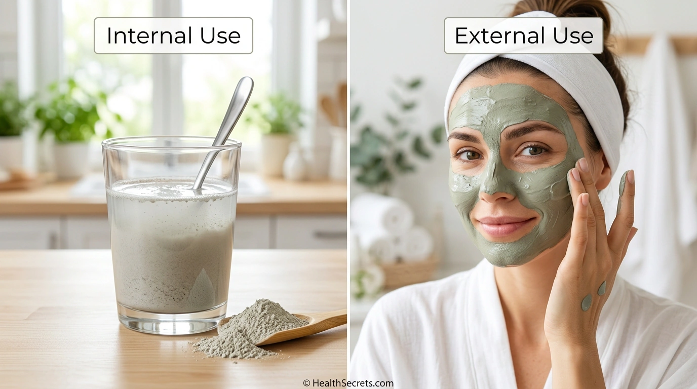 Comparison of bentonite clay internal use in water versus external use as face mask