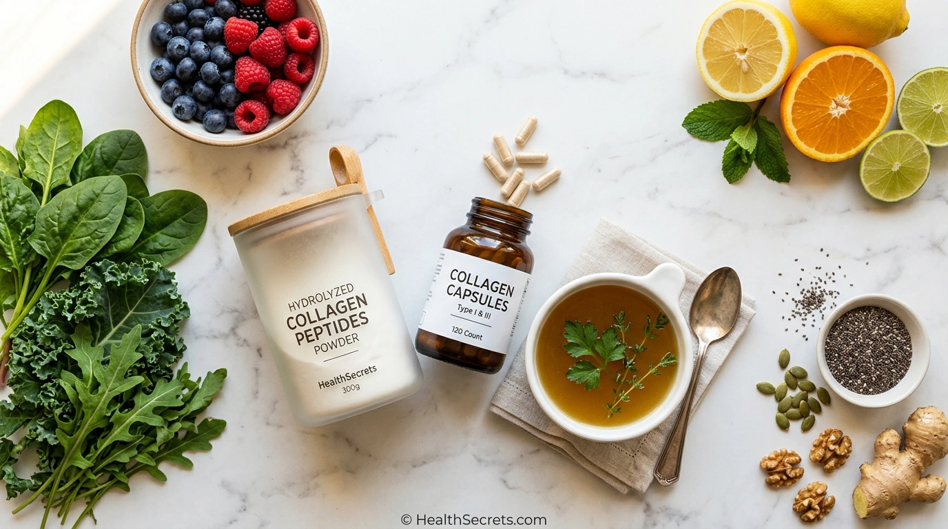 Best collagen supplements for gut health including peptides gelatin and bone broth with gut-healing foods