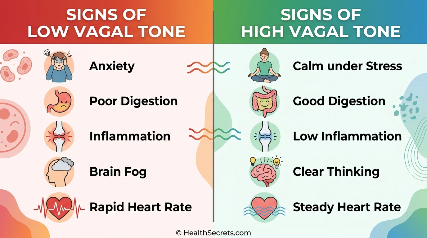 Comparison of low vagal tone symptoms versus high vagal tone benefits