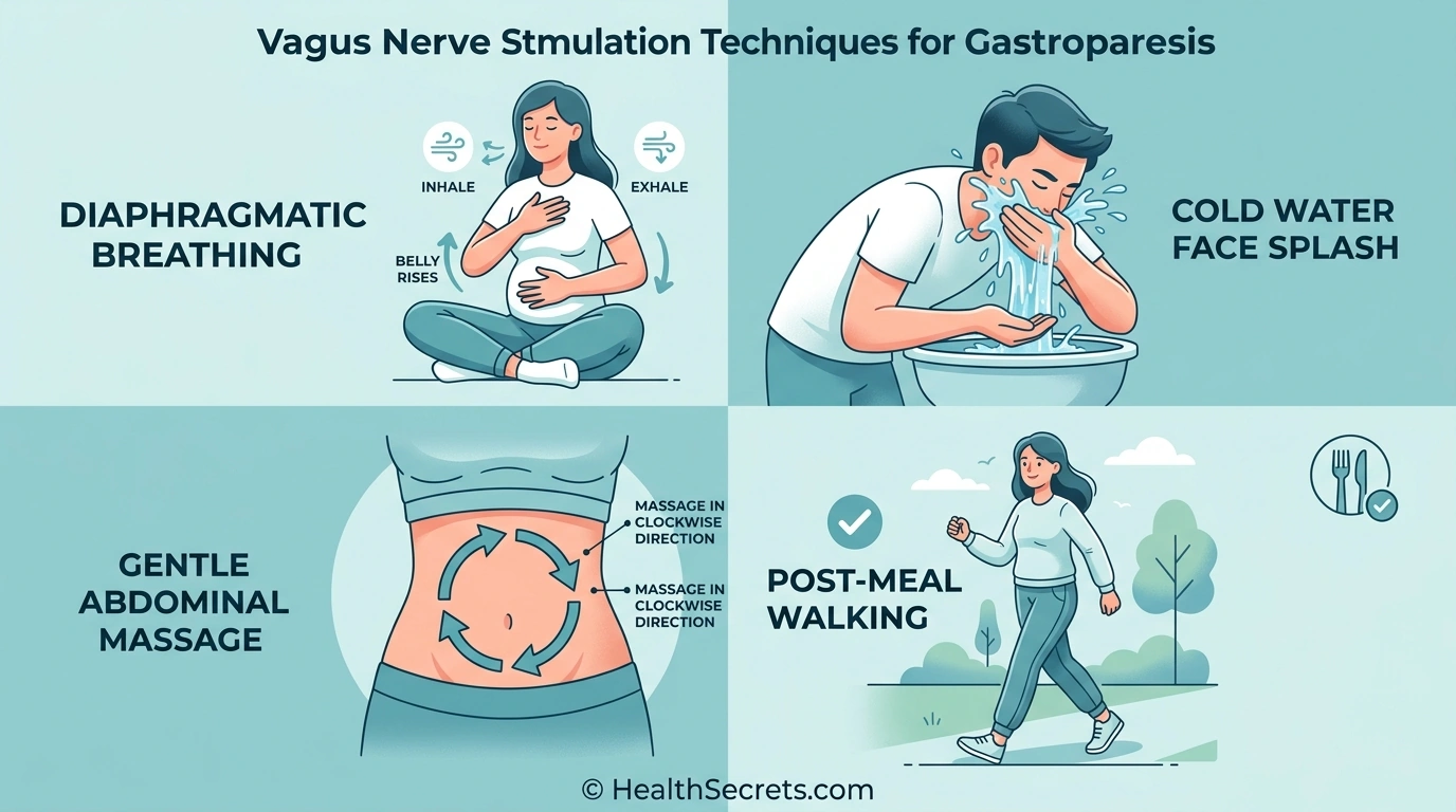 Four vagus nerve stimulation techniques for gastroparesis: deep breathing, cold exposure, abdominal massage, and walking