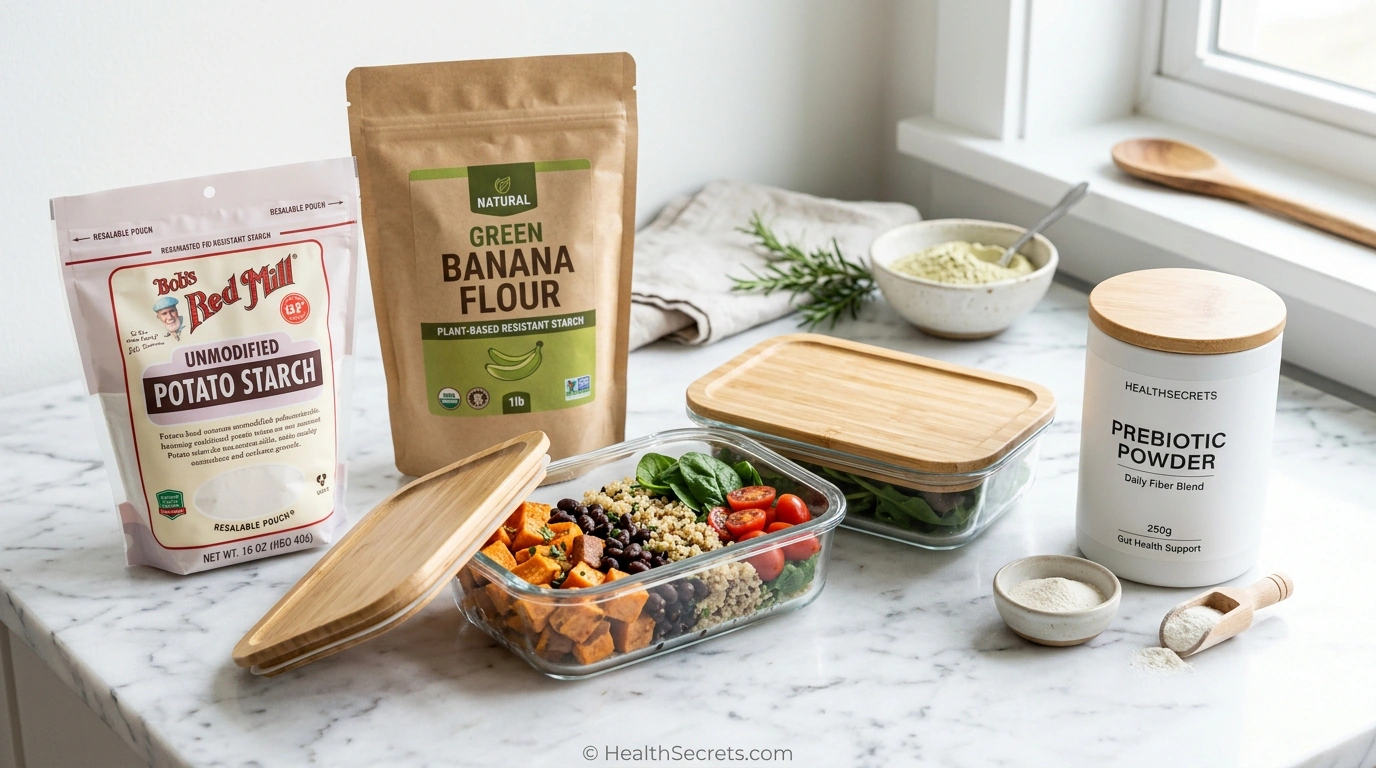 Best resistant starch products including potato starch green banana flour and meal prep containers