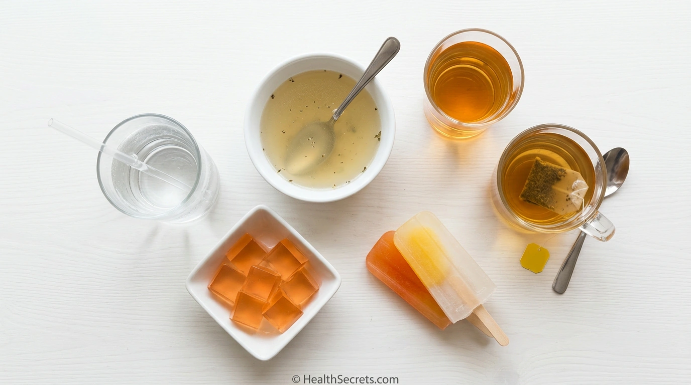 Clear liquid diet foods for diverticulitis flare including broth juice gelatin tea and water