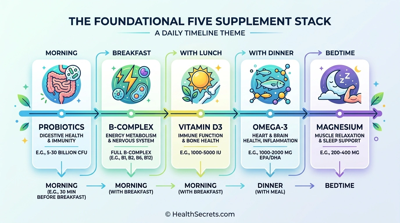 Person reading food labels in a bright kitchen surrounded by fresh low-histamine foods including fruits, vegetables, and fresh proteins