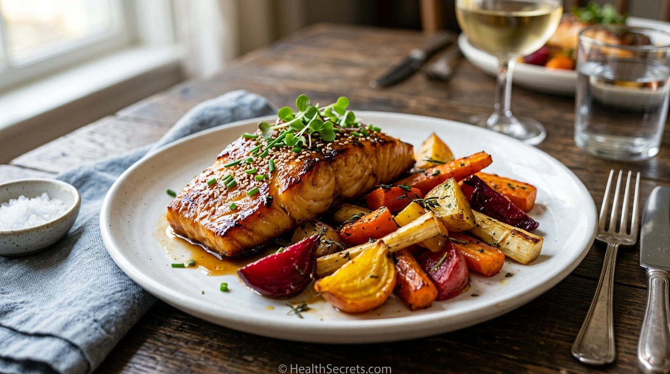 Miso-glazed cod with roasted root vegetables for anti-inflammatory gut health dinner