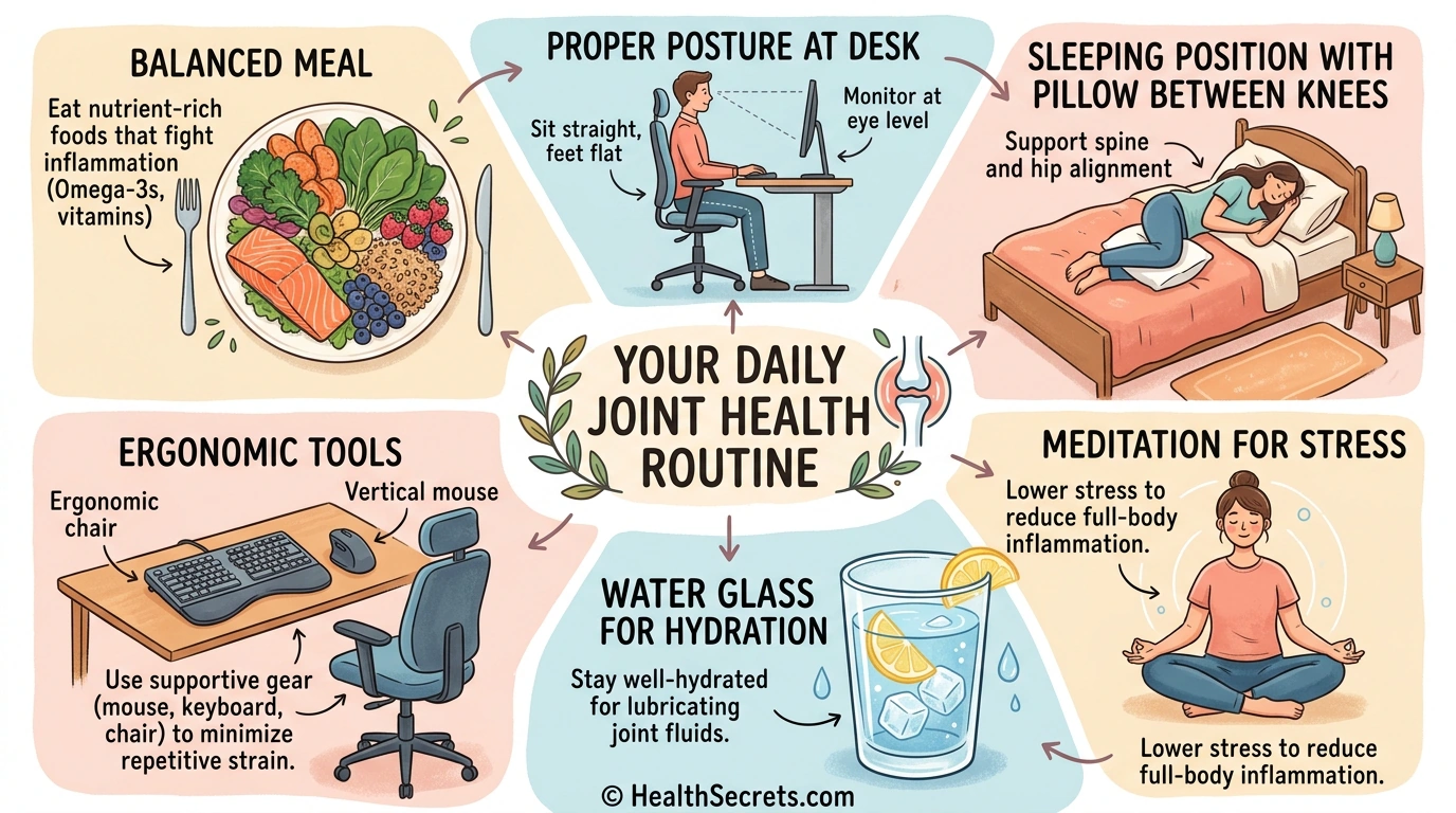 Lifestyle modifications for joint health including posture sleep stress management hydration and ergonomics