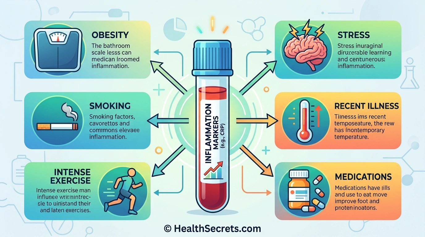 Common factors causing false positive inflammation marker results including obesity smoking stress and exercise