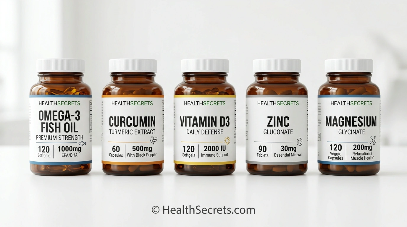 Recommended anti-inflammatory supplements including omega-3 curcumin vitamin D zinc and magnesium