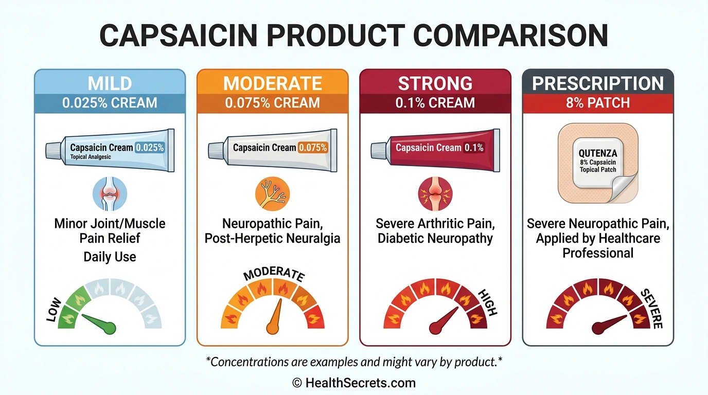 Comparison of capsaicin concentrations from 0.025% OTC cream to 8% prescription Qutenza patch