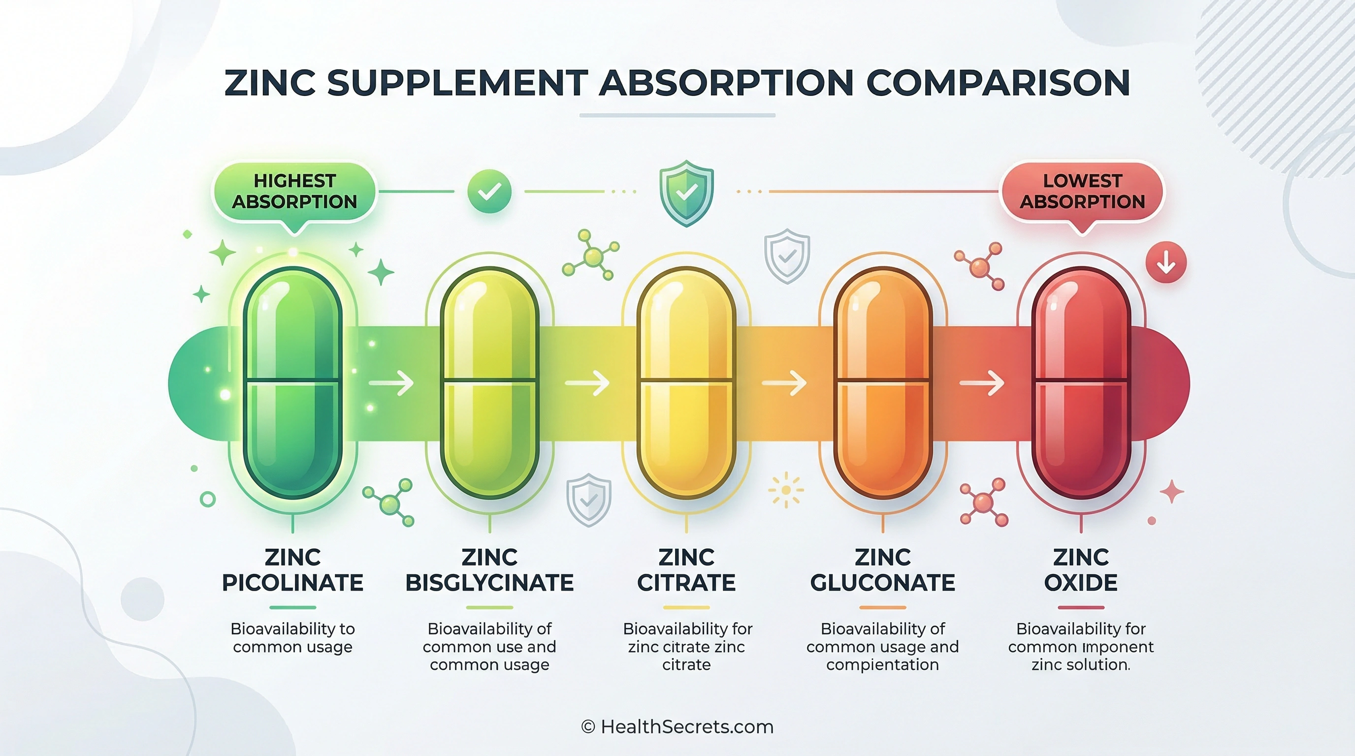 Comparison of zinc supplement forms ranked by bioavailability from zinc picolinate to zinc oxide