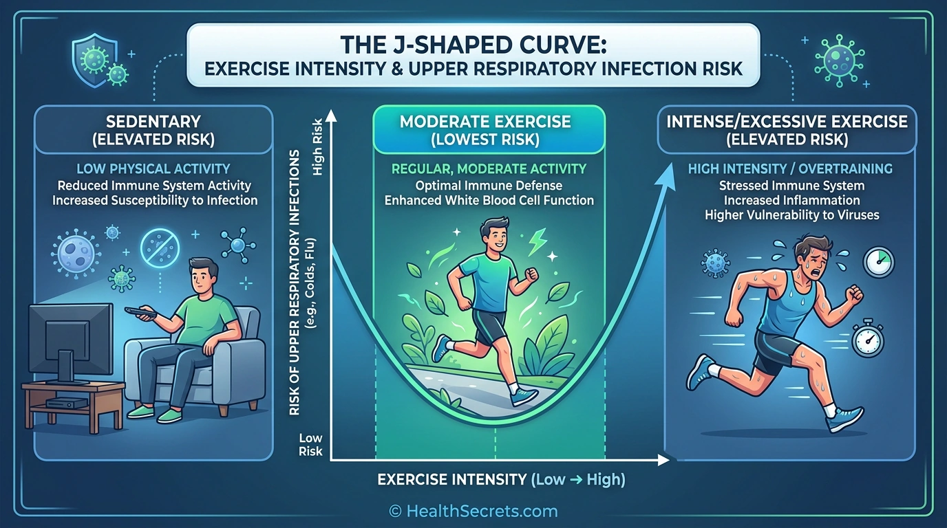 Timeline showing the open window of immune suppression lasting 3 to 72 hours after intense prolonged exercise
