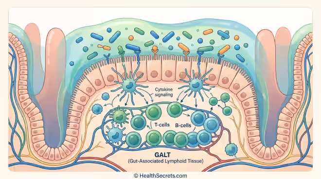 Probiotic bacteria interacting with immune cells in gut-associated lymphoid tissue for immune support
