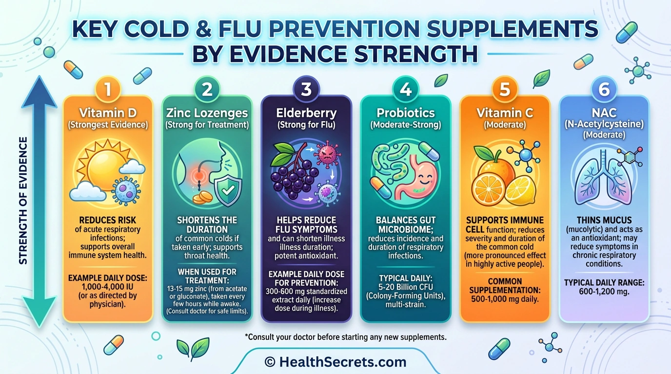 Evidence-based supplement protocol for natural cold and flu prevention with dosing guide