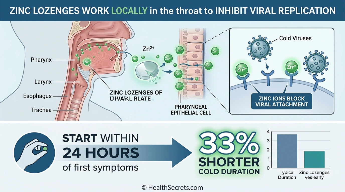 How zinc lozenges work to reduce cold duration by blocking viral replication in the throat