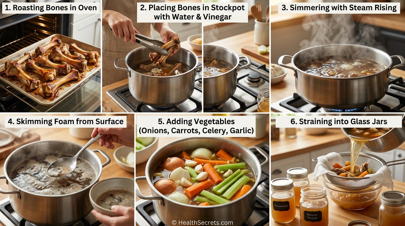 Step-by-step visual guide to making homemade immune-boosting bone broth