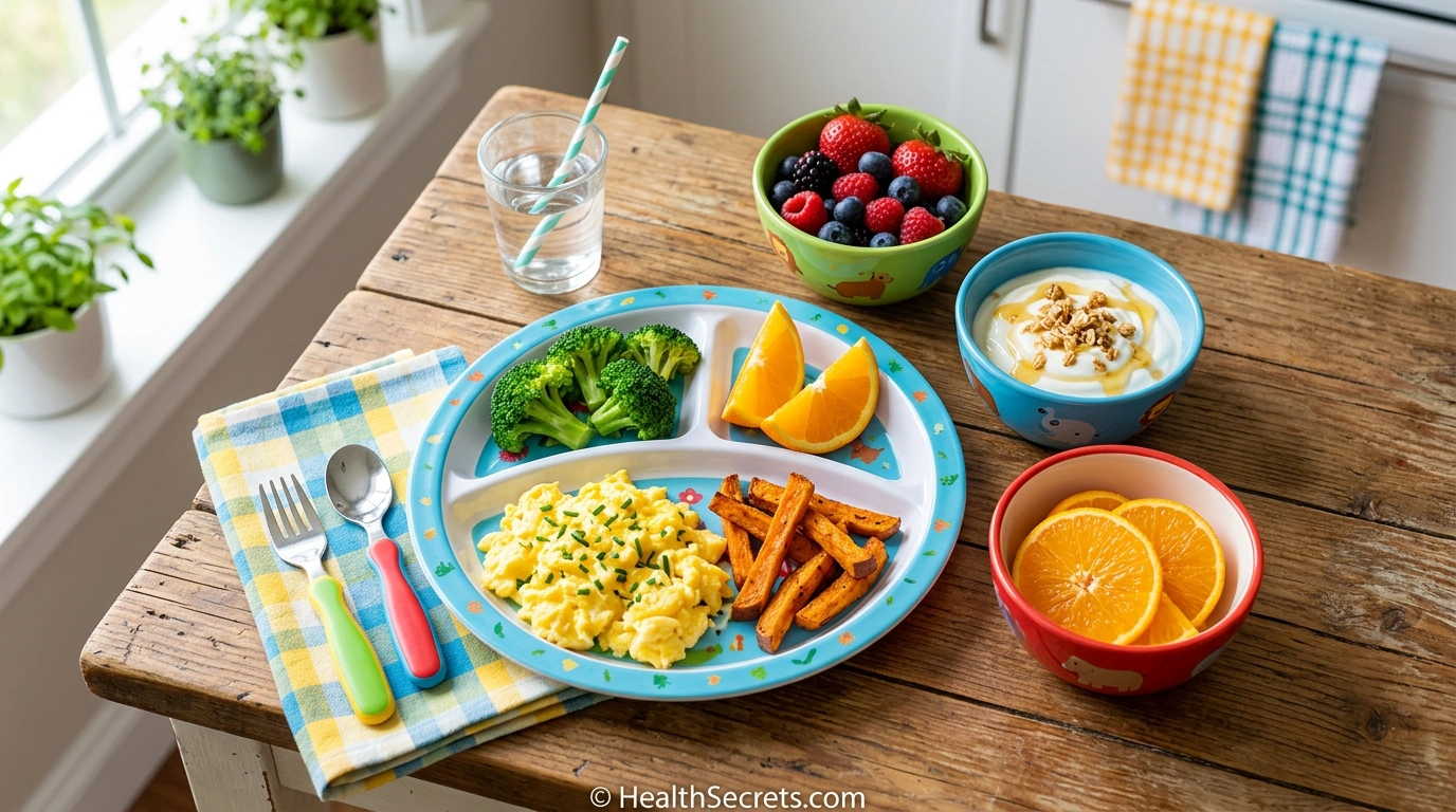Colorful plate of immune-boosting foods that children enjoy eating