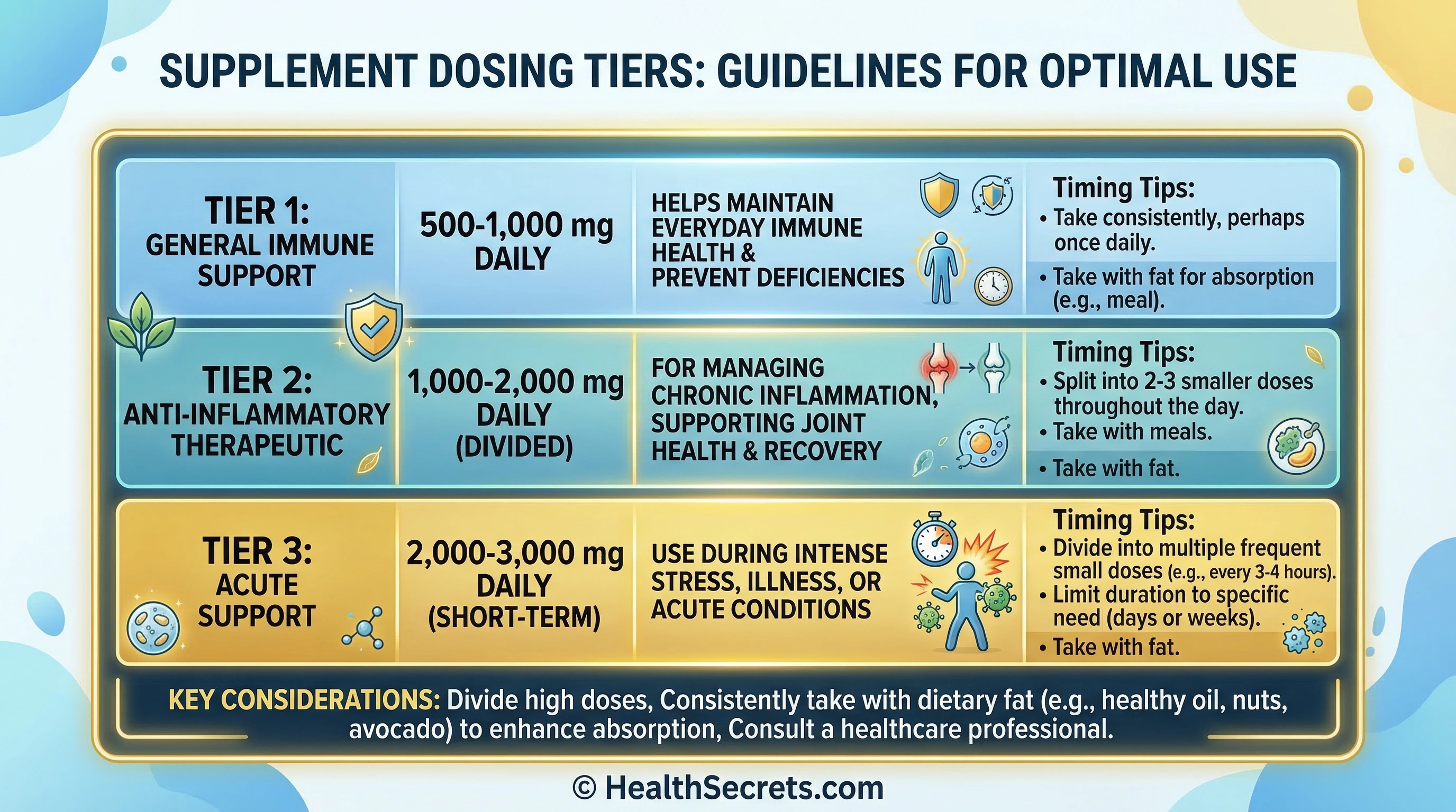 Curcumin dosing guide for immune support showing maintenance therapeutic and acute doses