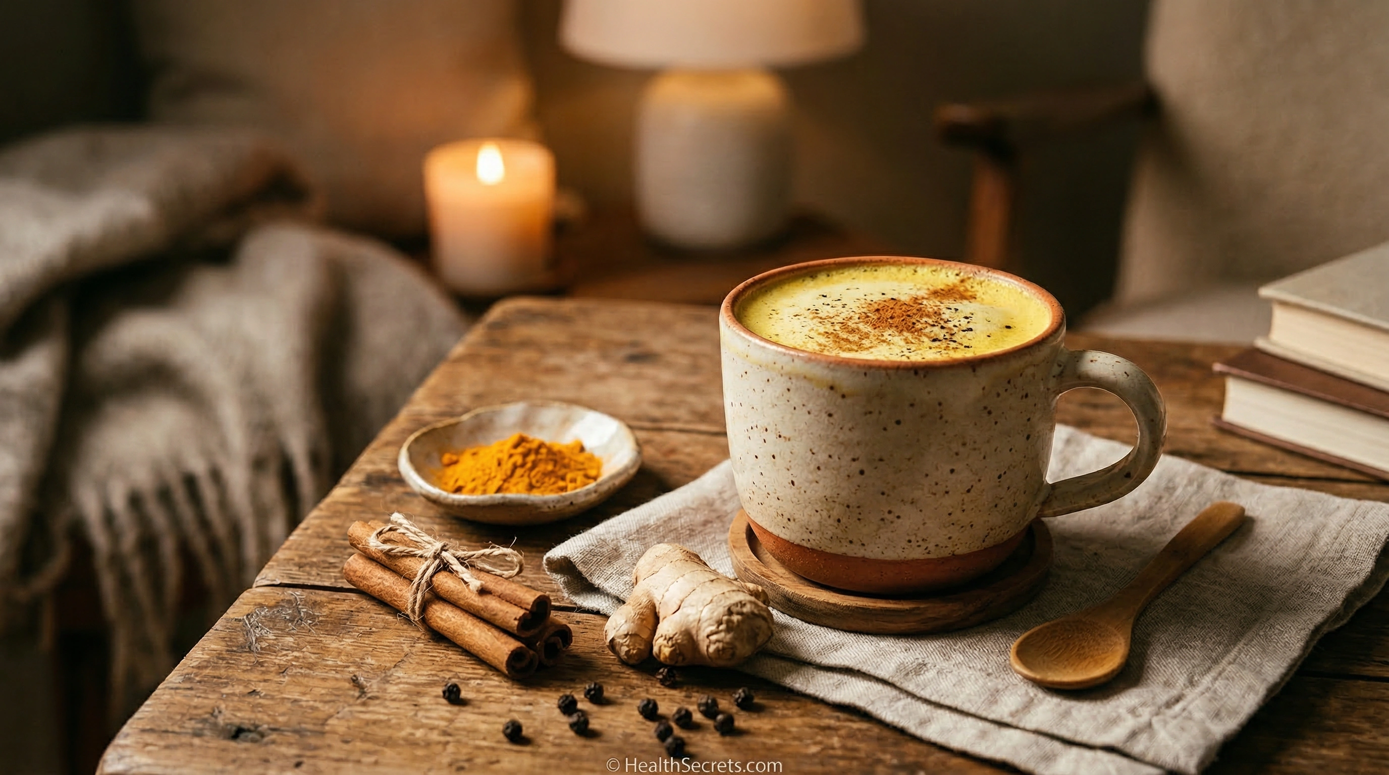 Golden milk turmeric latte with traditional spices for daily anti-inflammatory support