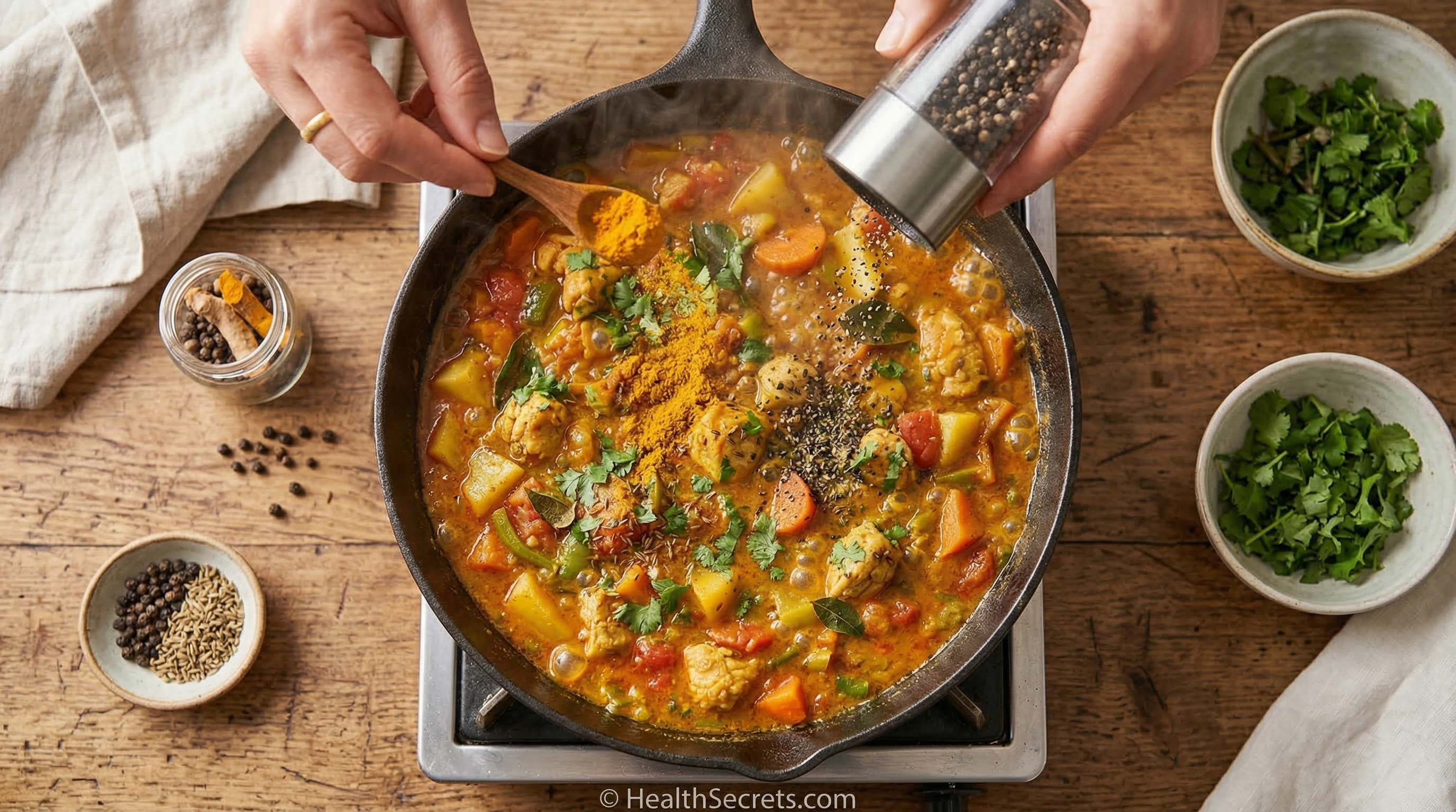 Adding turmeric to curry for daily anti-inflammatory and immune health benefits