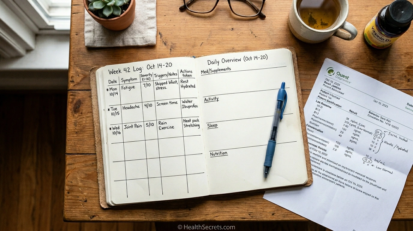 Health tracking journal with symptom logs and lab results for immune health monitoring