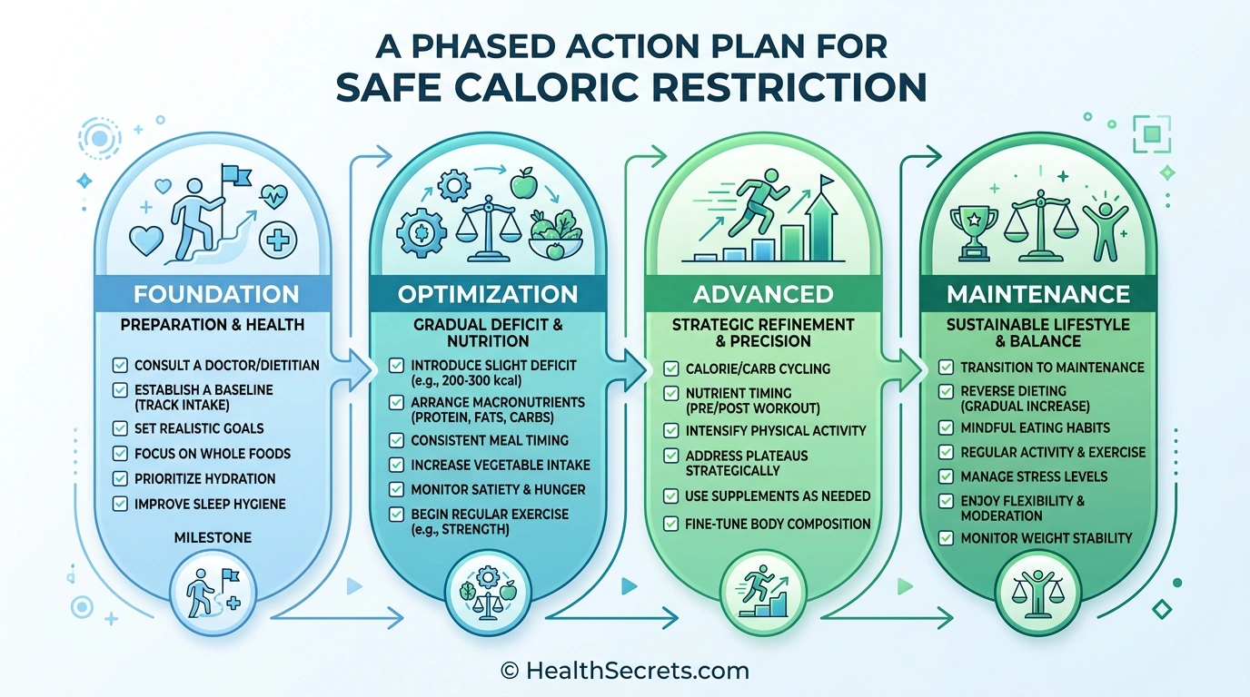 Caloric restriction phased action plan checklist from foundation to advanced implementation