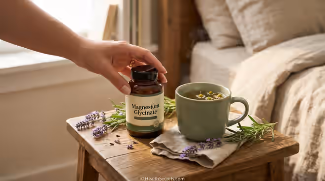 Magnesium glycinate supplements in a peaceful calming setting for natural anxiety relief
