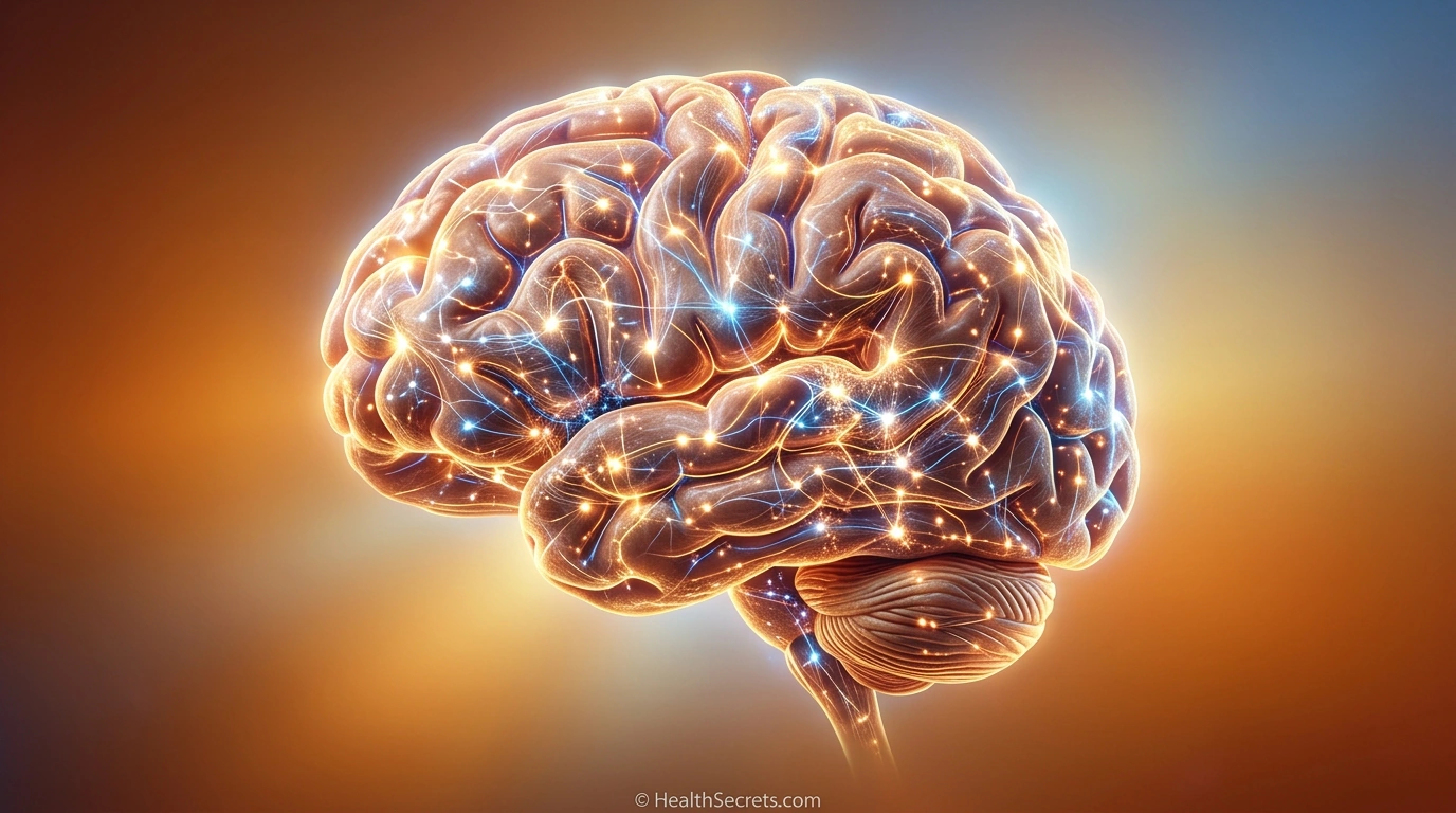 Illustration of a healthy brain with active neural connections representing memory improvement through neuroplasticity