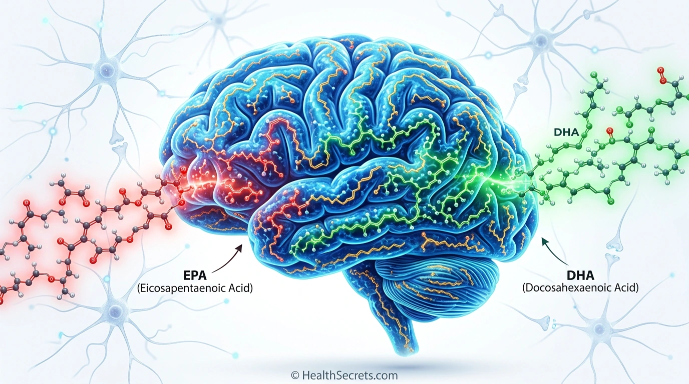 Omega-3 fatty acids DHA and EPA supporting brain health and cognitive function illustration
