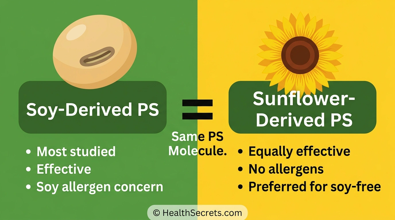 Soy-derived versus sunflower-derived phosphatidylserine comparison showing same molecule different sources