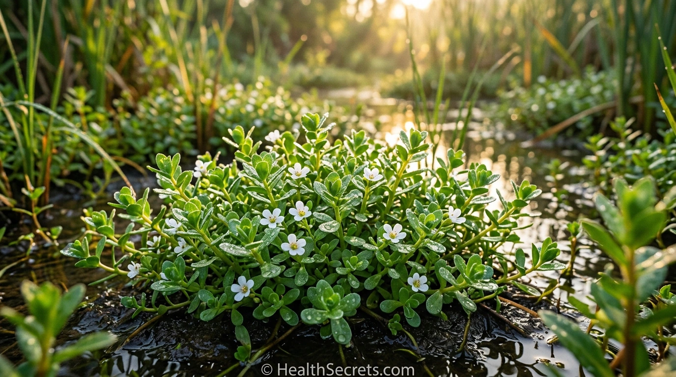 Fresh bacopa monnieri brahmi plant with white flowers used in Ayurvedic medicine for memory enhancement