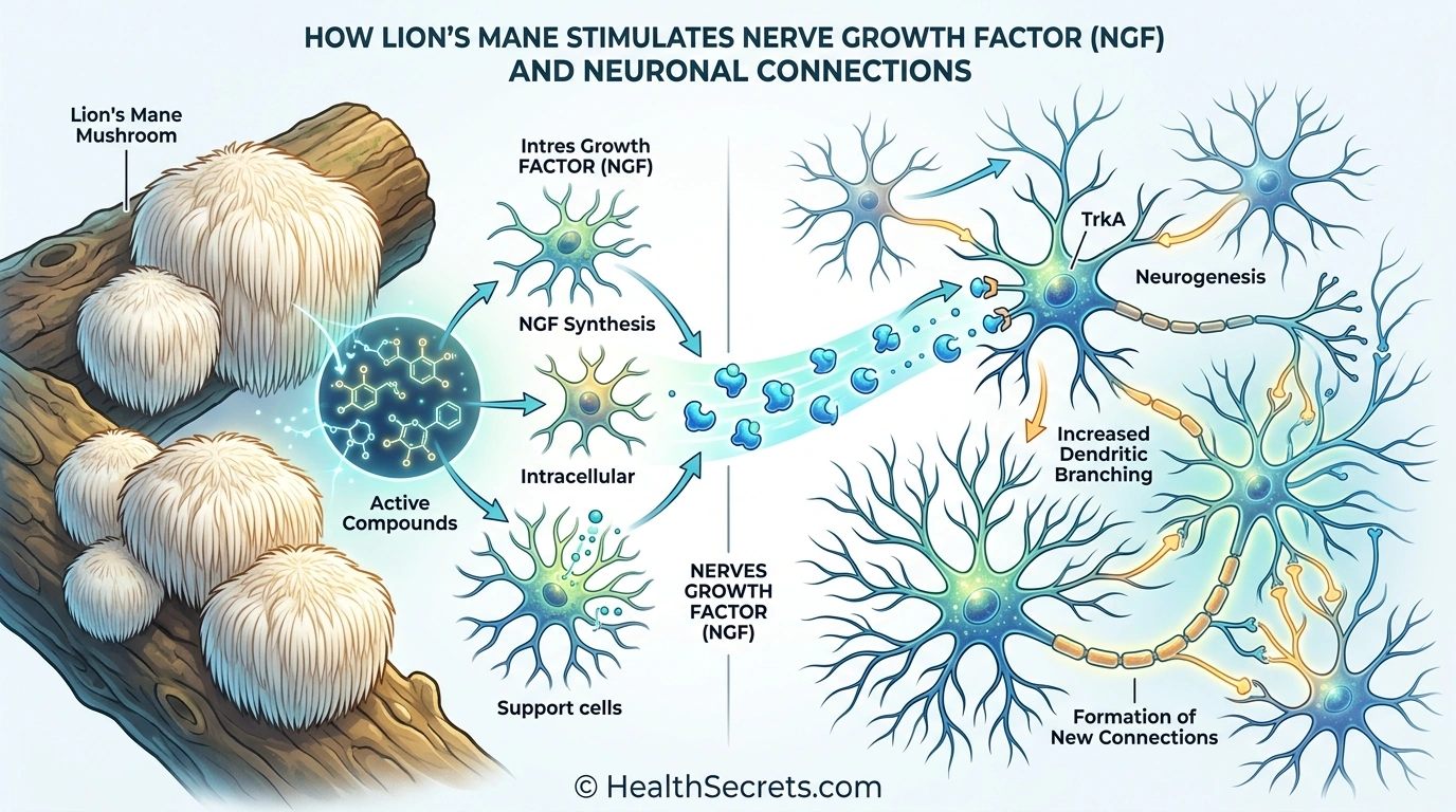 Lion's mane mushroom stimulating nerve growth factor NGF for neuroplasticity and brain health