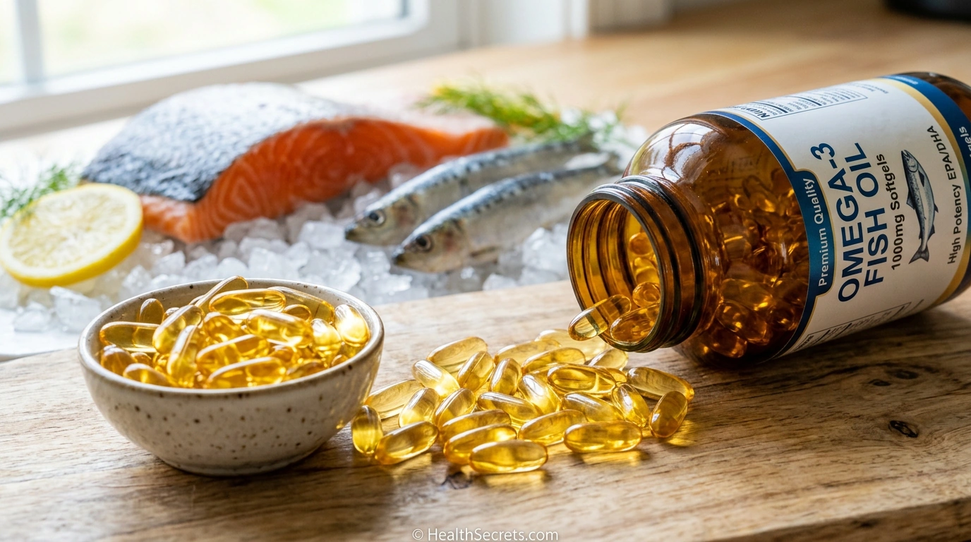 Omega-3 fish oil capsules and fresh fatty fish sources for arthritis inflammation
