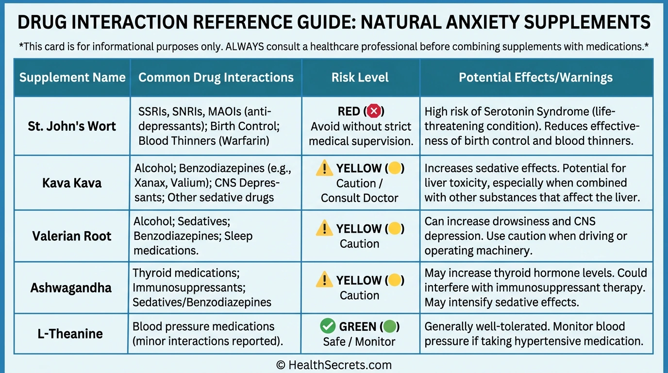 Drug interaction safety reference for ashwagandha, L-theanine, magnesium, passionflower, and CBD