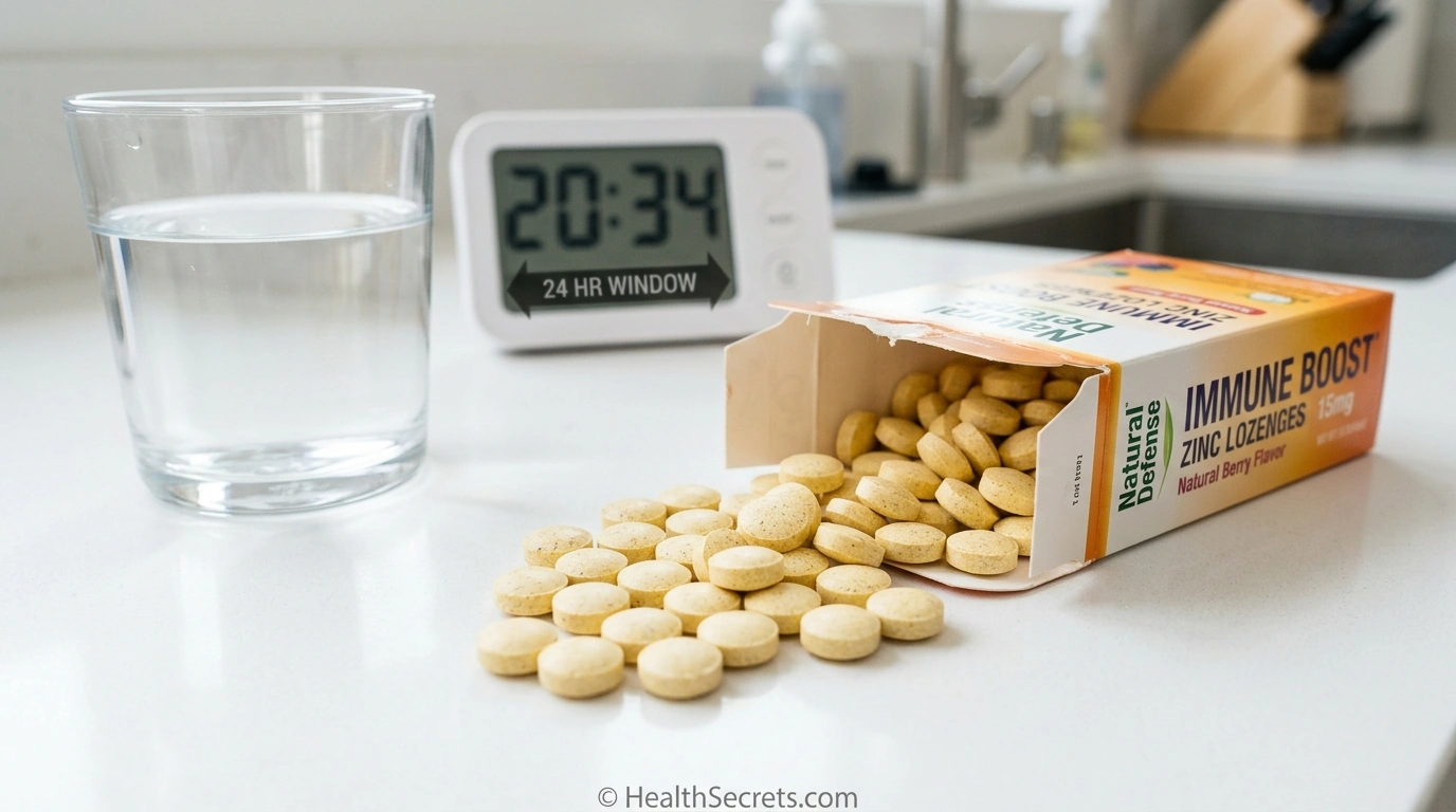 Zinc lozenges for cold and sore throat relief emphasizing early use within 24 hours