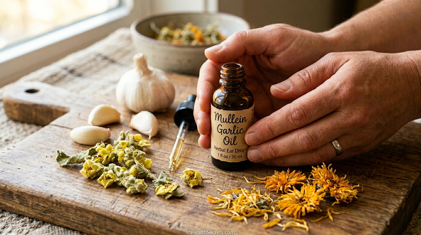 Herbal mullein garlic ear drops with natural ingredients for ear pain relief