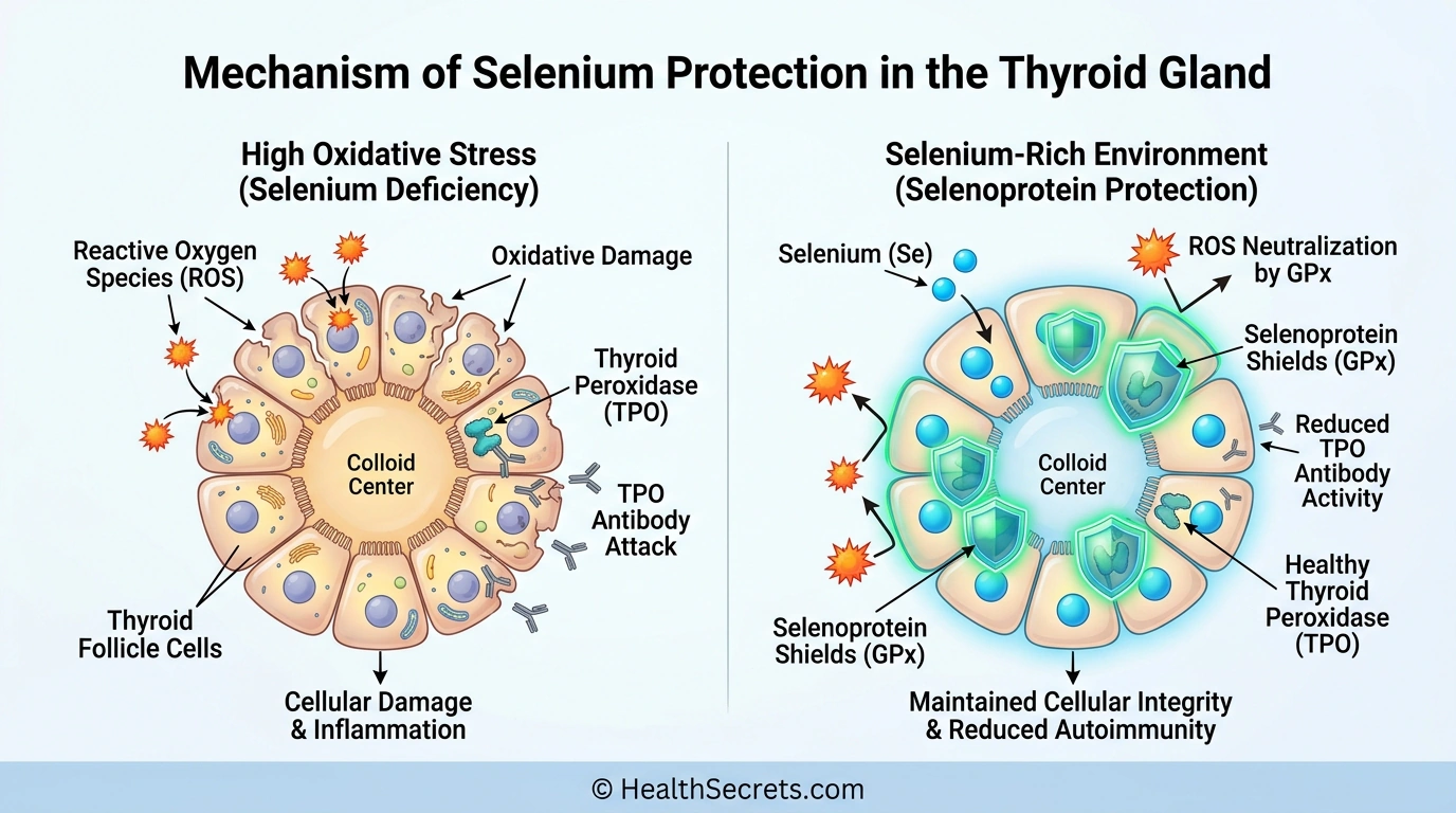 How selenium reduces TPO antibodies and protects thyroid cells from oxidative damage in Hashimoto's thyroiditis