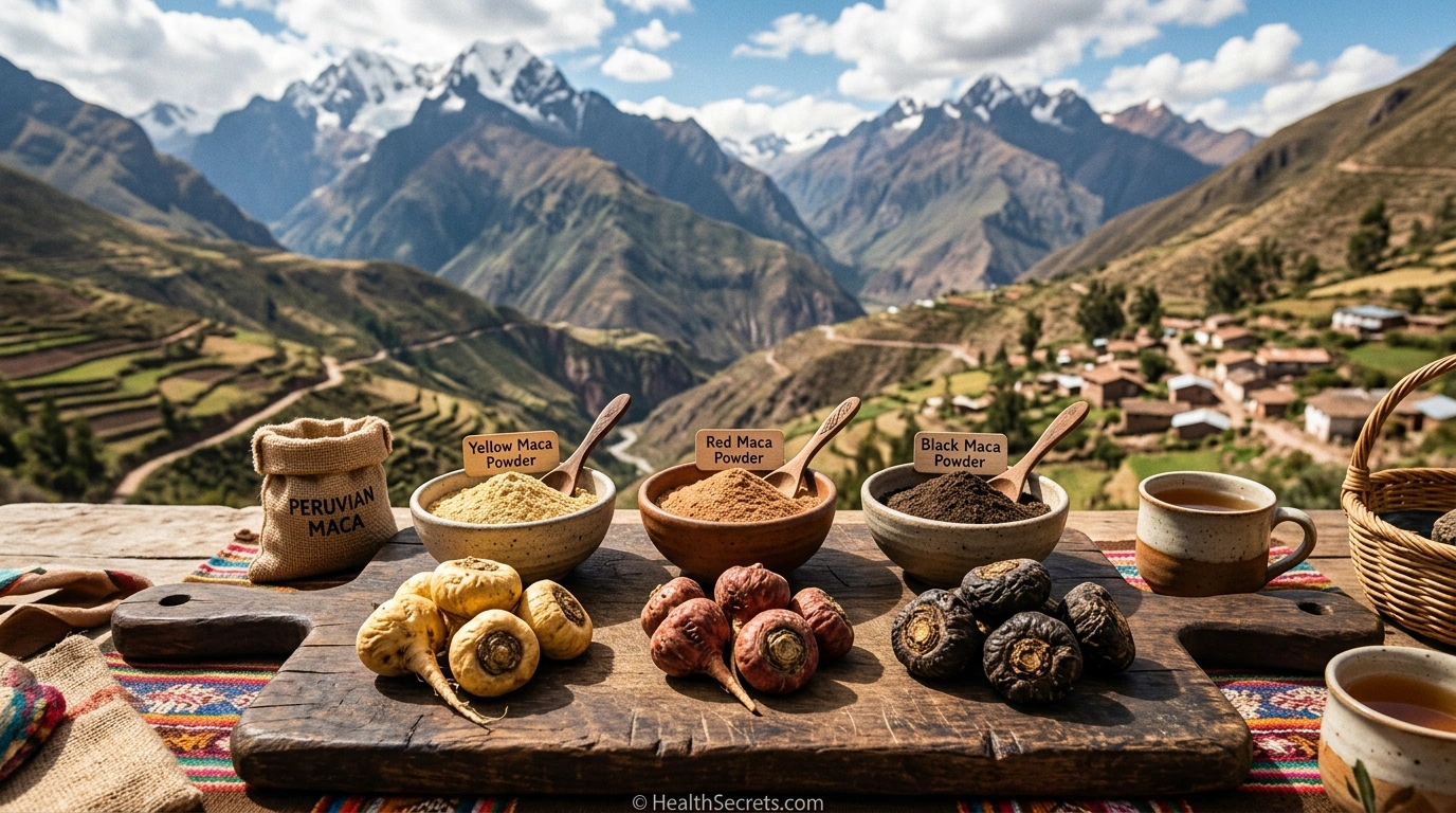 Yellow red and black maca root varieties for menopause hormone balance