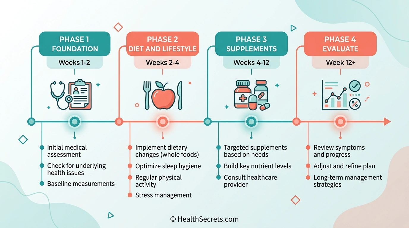 Four-phase timeline for implementing natural ADHD remedies from evaluation through supplementation and assessment