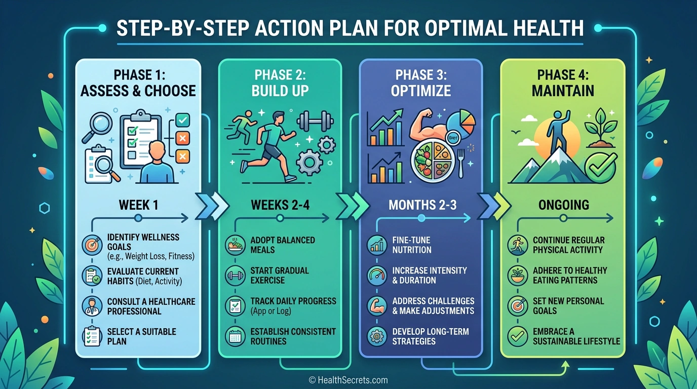 Four-phase magnesium action plan showing steps from assessment through long-term maintenance