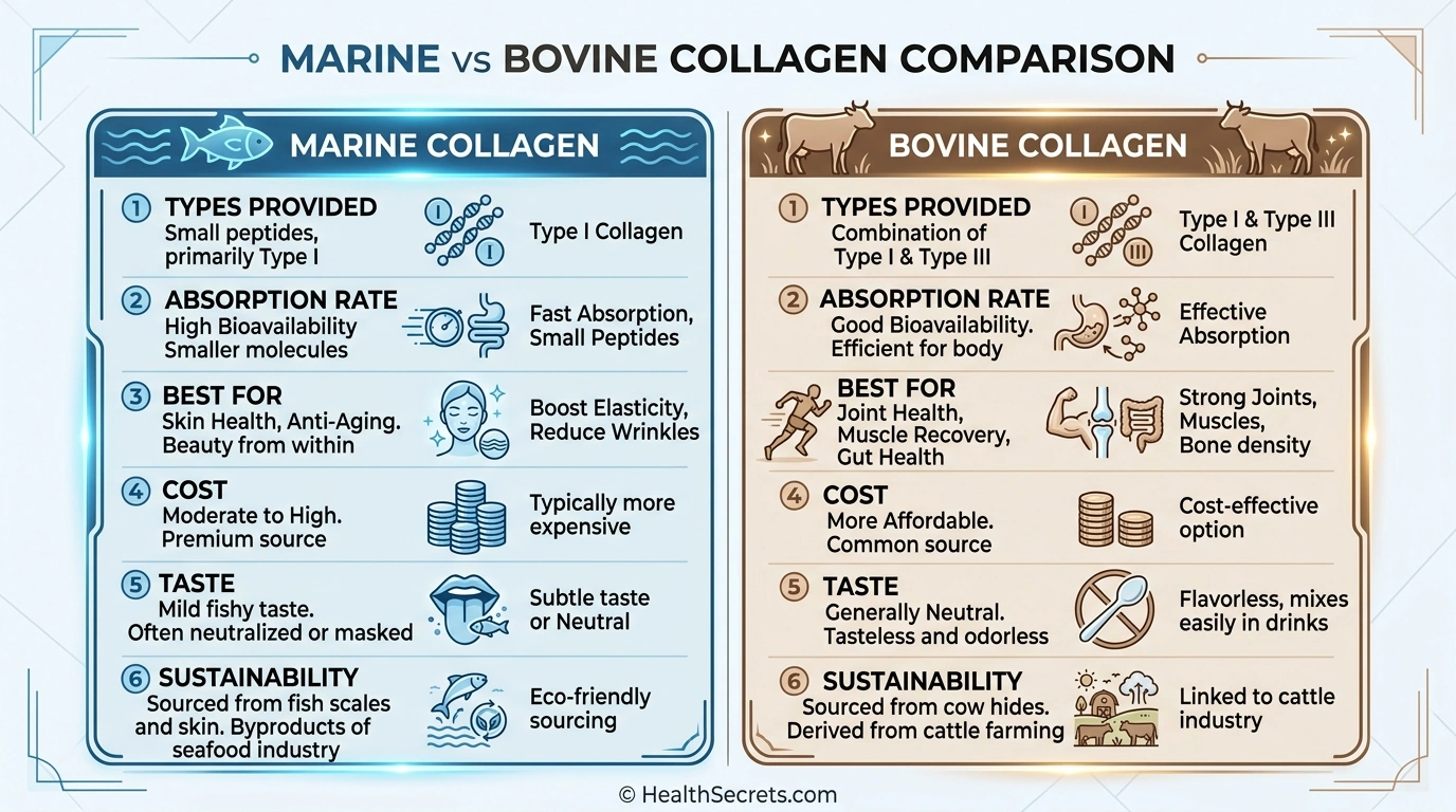 Collagen dosing guide showing recommended daily amounts for skin, joint, bone, and gut health goals