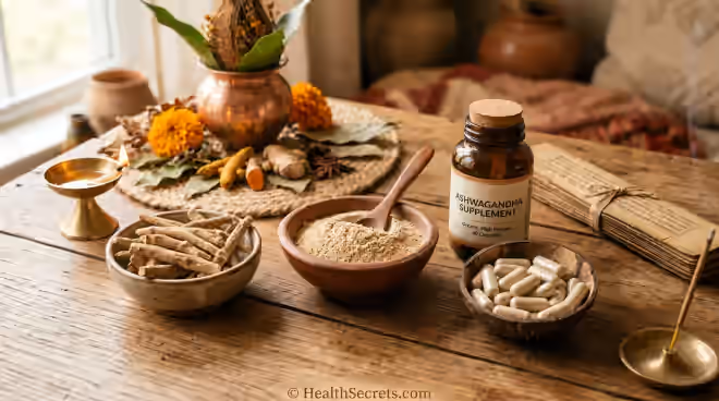 Ashwagandha root, powder, and KSM-66 capsules for comprehensive adaptogen supplementation